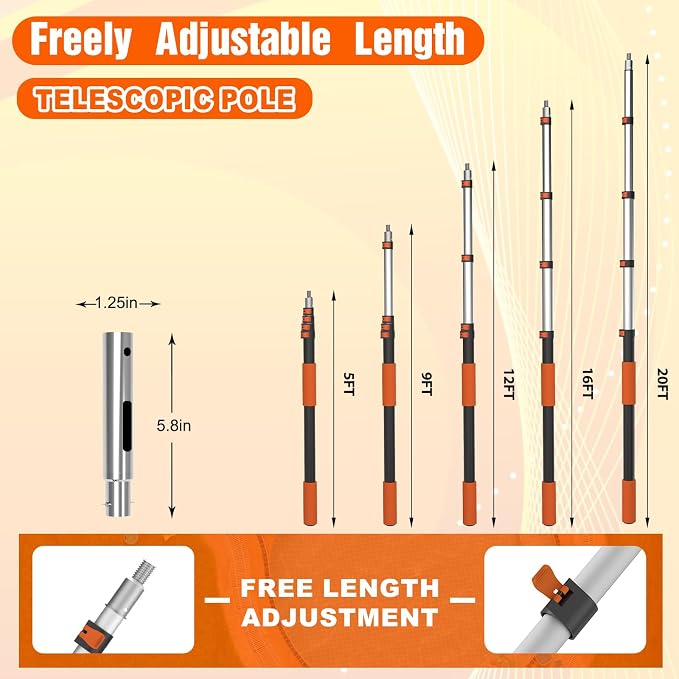 SISIUPASSIE 20FT Telescopic Pool Pole, Heavy Duty Swimming Pool Pole Adjustable Length, Aluminium Aolly, Universal Pole for Skimmer Nets, Vacuum Heads and Brushes