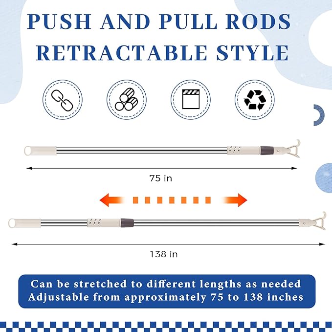 Reallnaive 1 Pack Telescoping Skylight Pole with Hook up 47 to 138 Inch Wand for Blinds Tension Rod Blinds Shades Stainless Steel Adjustable Curtain Pull Wand for Skylight Cordless Window (Beige)