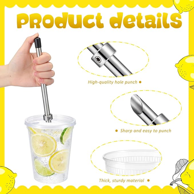 25 Set Lemonade Stand Supplies with Leak-proof 32oz Plastic Cups & Lids, Straws, Straw Hole Puncher - for Outdoor Drink Stall, Summer Party & Fast Food Business, Concession Business