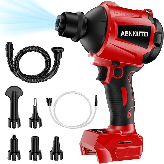Cordless Compressed Air Duster & Blower Compatible with Milwaukee 18V Battery Brushless Handheld Dust Air Blower, 3-Speed Control, 7-in-1 Nozzles, Portable Inflatable Pump for Camping (No Battery)