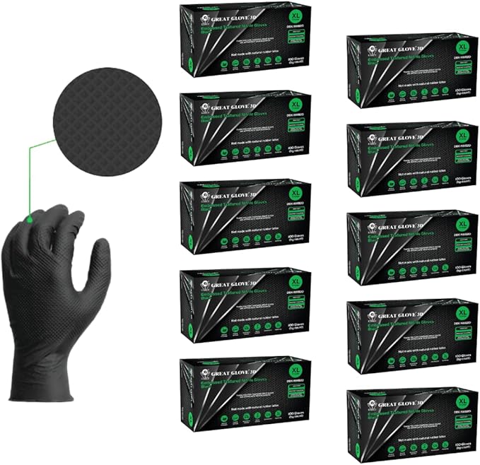 GUS Black 8 Mil Diamond Grip Nitrile Disposable Gloves