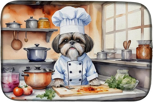 Caroline's Treasures DAC6327DDM Shih Tzu The Chef Dish Drying Mat Absorbent Dish Drying Mat Pad for Kitchen Counter Dish Drainer Mat for Countertop, 14 x 21", Multicolor