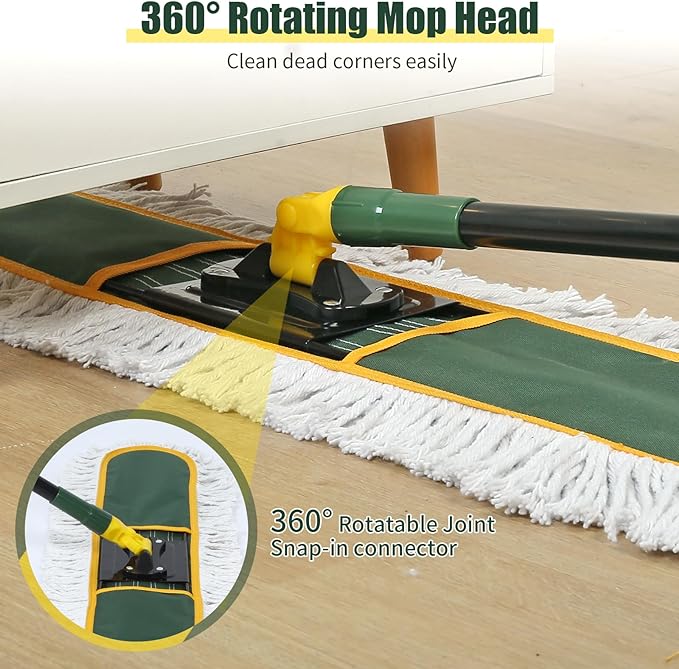 36" Commercial Dust Mop for Floor Cleaning, Dry Dust Mops Broom for Hardwood Floors, Tiles, Marble, Concrete,Garage Cleaning,2 Mop Pads 59" Long Handle Heavy Duty Frame,Green