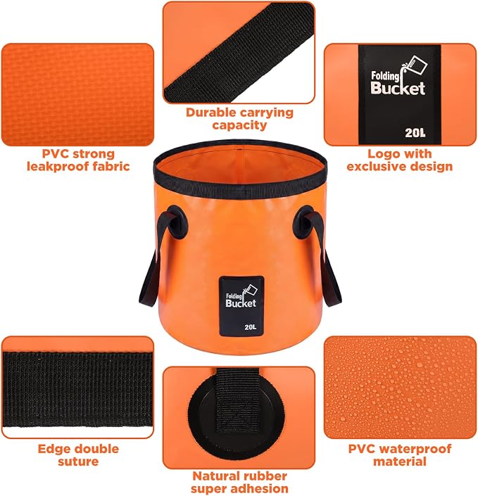 4 Pcs Collapsible Bucket with Handle 5 Gallon(20L) Foldable Water Container Folding Water Bucket Portable Folding Camp Wash Basin for Outdoor Travelling Camping Hiking Fishing Car Washing