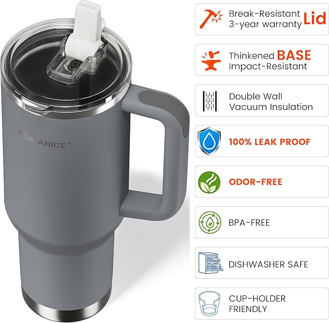 For Travel & Gym – Never Drink from a Moldy Lid Again: 40oz Hygienic Tumbler, 100% Leakproof Lid & Removable Foldable Spout. Reinforced Base, Fits Cup Holders - Gray