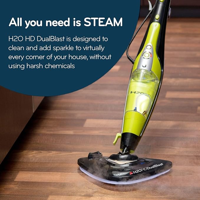 H2O HD Dual Blast Steam Mop & Handheld Steam Cleaner | 5-in-1 Floor Steamer | Forward-Blast Mop Head | 1500W Power & 450ml Tank | Hardwood, Tile & Laminate Cleaner