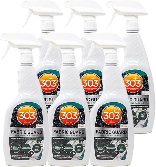 303 Products Marine Fabric Guard, Water Repellent Fabric Protector for Boat Covers, Canvas & Marine Fabrics – Restores Water & Stain Resistance, Safe for All Fabrics, 32 oz (6 Pack)
