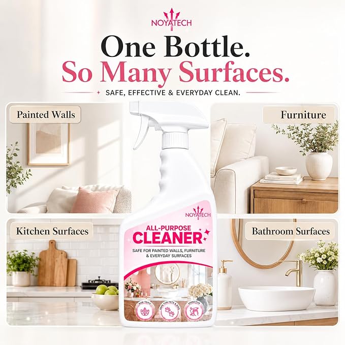 NOYATECH All Purpose Cleaning Spray – Non-Toxic, Pet & Kid Safe, Multi-Surface Cleaner for Walls, Furniture, Counters, Bedrooms & Everyday Surfaces. Safe cleaner for Painted or Finished Surfaces.