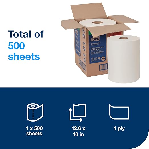 Tork Cleaning Cloth White W2, Reusable, 1 x 500 Cloths, 510137