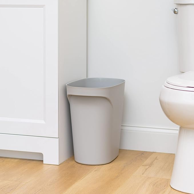 IRIS USA Small Trash Can Wastebasket with Handle, 6 Gallon / 24 Quart, 3-Pack, for Bathroom, Office, Bedroom, Under Sink, Kitchen, Garbage - Gray