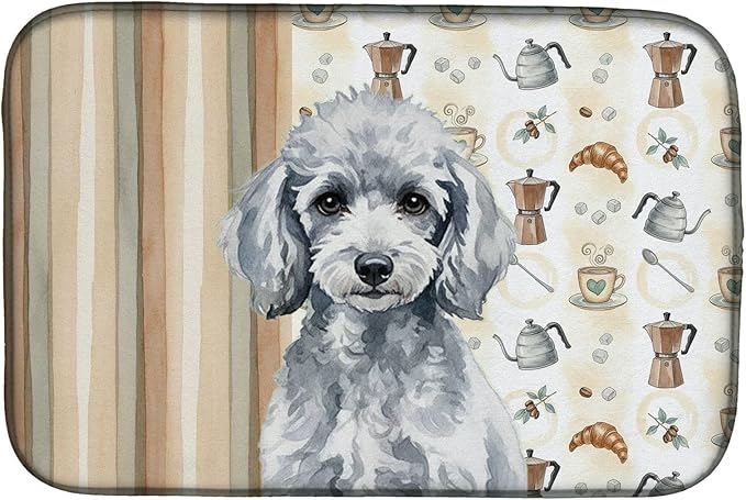 Caroline's Treasures Miniature Silver Poodle Coffee Bar Dish Drying Mat Absorbent Dish Drying Mat Pad for Kitchen Counter Dish Drainer Mat for Countertop, 14 x 21", Multicolor