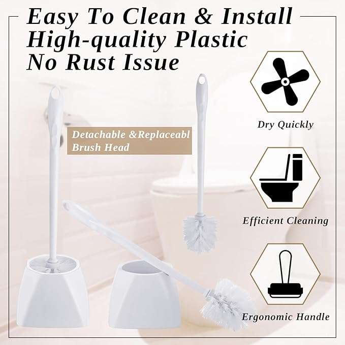 FoldTier 30 Sets Toilet Holder and Brush Set 16.14 Inch Toilet Bowl Cleaner Brush with Caddy Bathroom Scrub Plastic Scrubber with Long Handle for Bathroom Cleaning, Easy to Assemble (White)