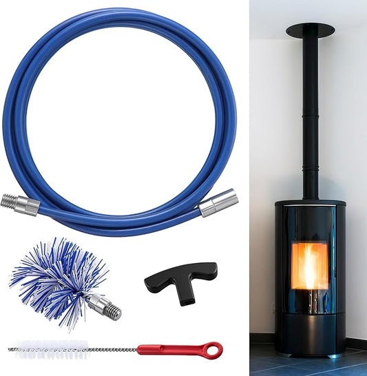 Dreyoo Pellet Stove Cleaning Brush Kit, 10 FT Flexible Steel Rod with 3" Brush Head, T Handle, Multi Purpose Flue Detail Cleaner, Nylon Stove Flue Pipe Kit for Pellet Furnace Exhaust Pipes