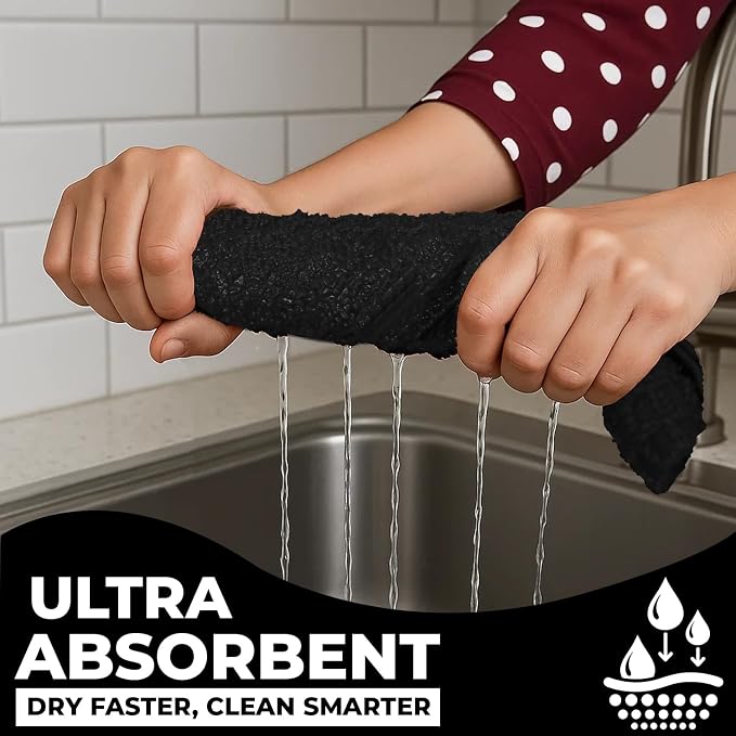 DAN RIVER Premium Black Kitchen Towels - [Pack of 6] 100% Cotton (16x 26 Inches) -Super Soft, Highly Absorbent Hand Towels, Quick Dry, Dish Towels, Tea and Bar Towels Set