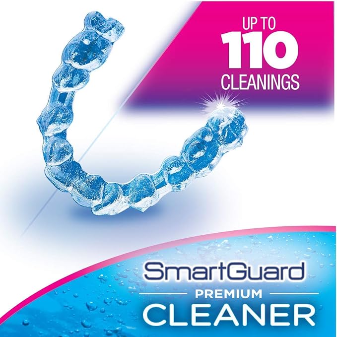 SmartGuard Premium Cleaner Crystals & Cleaning Case -(110 Cleanings)- Removes Stain, Plaque, & Bad Odor from Clear Braces, Dentures, Night Guards, Mouth Guard, & Retainers. (Pack of 2)