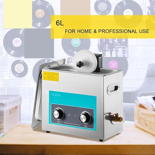 VEVOR Ultrasonic Vinyl Record Cleaner 6L 40kHz Vinyl Ultrasonic Cleaning Machine Knob Control Record Ultrasonic Cleaner 4 Records Vinyl Sonic Cleaner Stainless Steel Tank w/Mechanical Heater & Timer