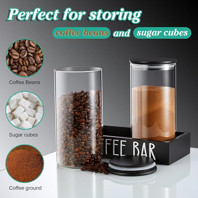 OUTNILI Black Broom Holder and Coffee Container Set Bundle