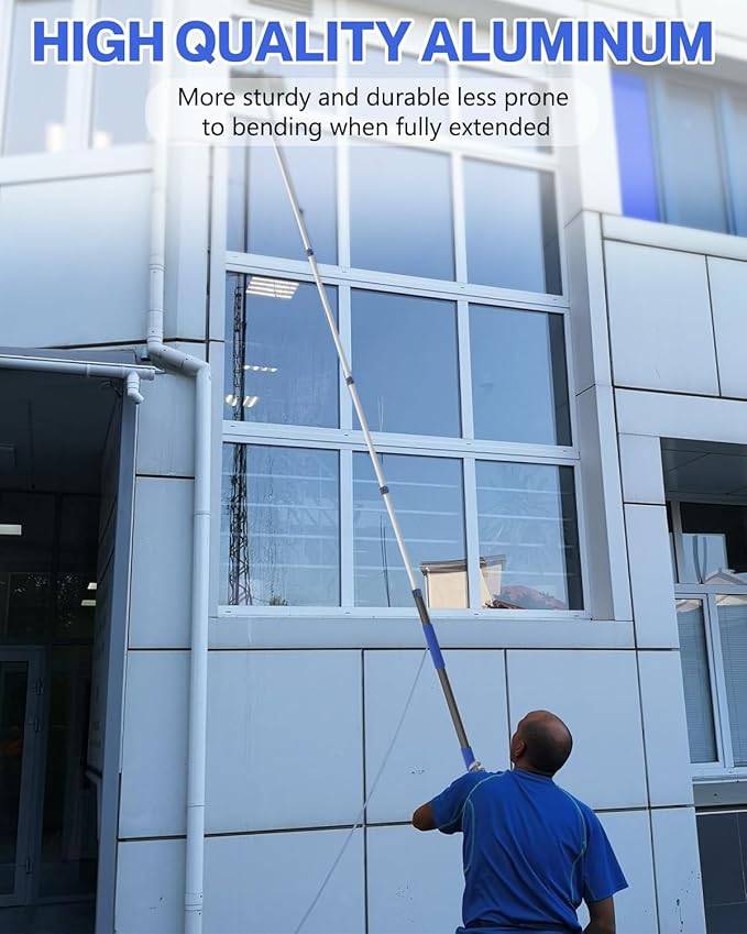 26FT Reach Telescopic Extension Pole, 5-19FT Multi-Purpose Extension Pole with Universal Twist-on Metal Tip, Sturdy Aluminum Paint Roller Extension Pole for Squeegee, Paint Roller, Duster