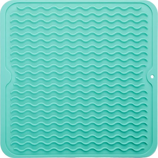 MicoYang Silicone Dish Drying Mat for Multiple Usage,Easy clean,Eco-friendly,Heat-resistant Silicone Mat for Kitchen Counter or Sink,Refrigerator or Drawer liner Mint M 12 inches x 12 inches