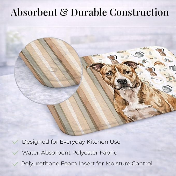 Caroline's Treasures Brindle American Staffordshire Terrier Coffee Bar Dish Drying Mat Absorbent Dish Drying Mat Pad for Kitchen Counter Dish Drainer Mat for Countertop, 14 x 21", Multicolor
