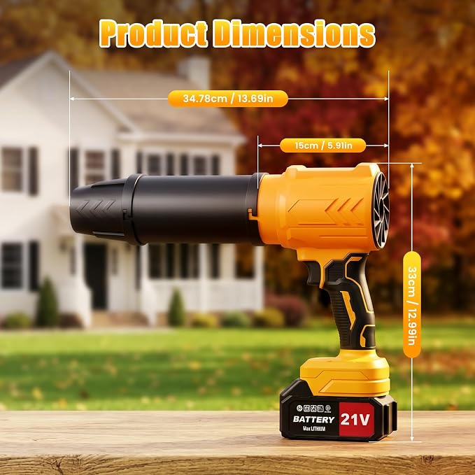 Leaf Blower Cordless, 950000RPM 21V Battery Powered Electric Leaf Blower with 2 x 4.0Ah Battery, Handheld Lightweight Turbo Blower Air Blower for Snow, Lawn Care with 2 Extended Nozzle
