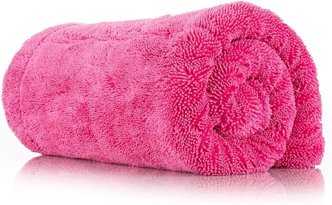 The Rag Company, The Liquid8r M22, Absorbent 70/30 Blend Microfiber Drying Towel for Cars, Trucks, and SUVs, Safe for Detailing, Scratch-Free, Twist Loop, 1100 GSM, 20x20 Inches, Pink
