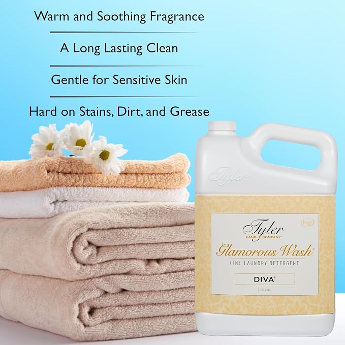 Tyler Candle Glamorous Wash Laundry Detergent, Diva Bundle with Tyler Candle Mixer Melts, Autoglam Freshener, and Degreaser Pen (1 Gallon)