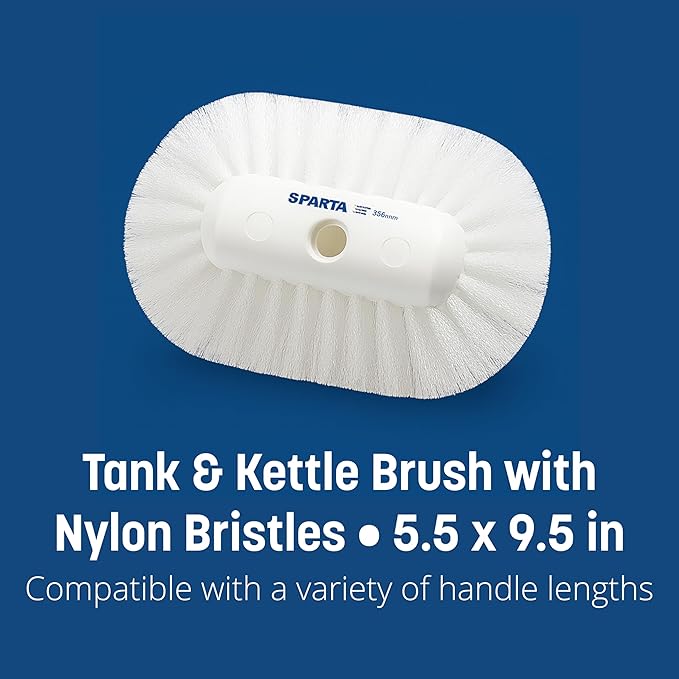 SPARTA 5-1/2" Tank and Kettle Scrub Brush Head Heavy-Duty Tile Brush, Handle Compatible (Sold Separately) for Access in Spacious Containers, Nylon Bristle, 9.5 x 5.5 x 4 Inches, White