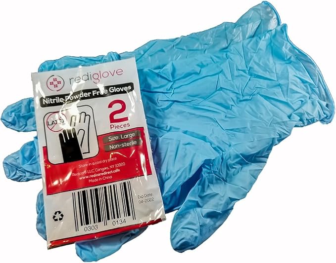 100 pairs Blue Nitrile powder free Disposable Emergency Gloves - 1 pair per bag First Aid / CPR / Bloodborne Pathogen Kit gloves (100)