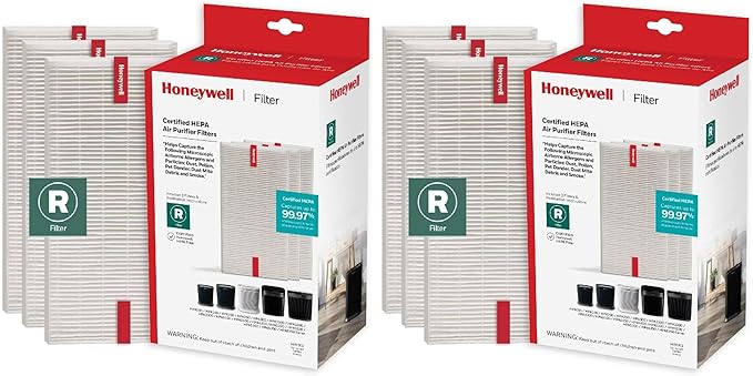 Honeywell HEPA Air Purifier Filter R, 6-Pack for HPA 100/200/300, 3000 and 5000 Series - Airborne Allergen Air Filter Replacement Targets Wildfire/Smoke, Pollen, Pet Dander, and Dust