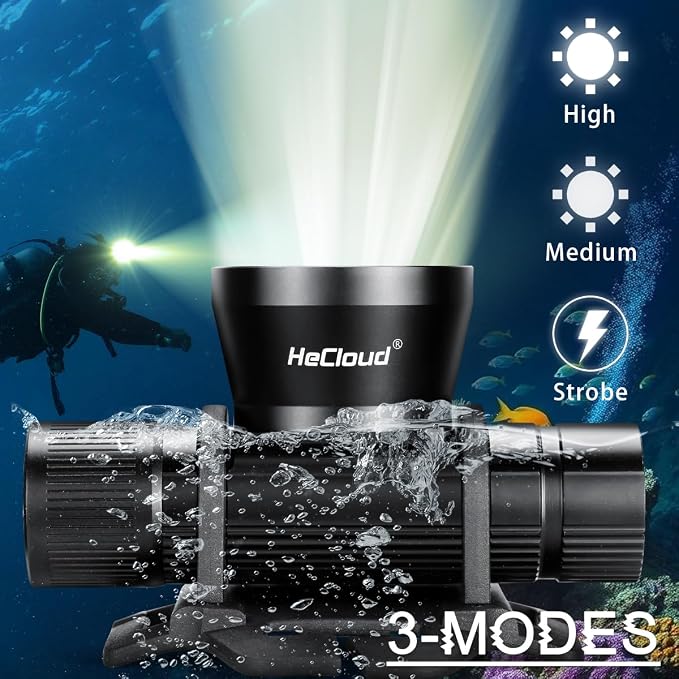 3000 Lumens Super Bright Diving Headlamp IP68 Waterproof Dive Flashlight Rechargeable Underwater Headlight with 3 Modes Perfect for Scuba, Night Snorkeling and Underwater Exploration