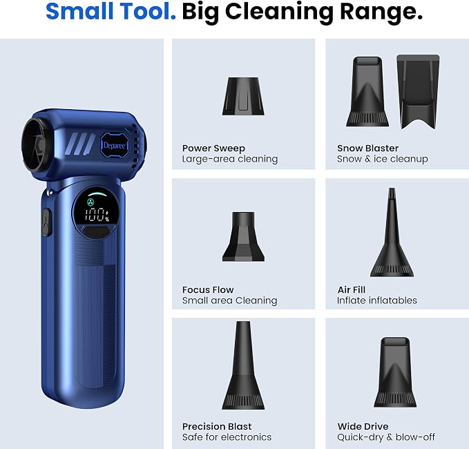 Cordless Electric Air Duster with Brushless Motor, Adjustable Airflow, 8000mAh Rechargeable for PC, Keyboard, Car & Home Cleaning (Blue)