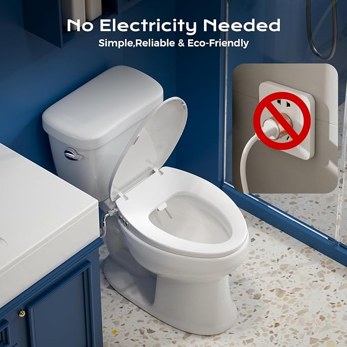 Bidet Toilet Seat – Non-Electric, Self-Cleaning Dual Nozzles for Frontal & Rear Wash, Adjustable Water Pressure, Slow-Close Lid, Fits Elongated Toilets – Hygienic & Eco-Friendly Upgrade (Elongated)