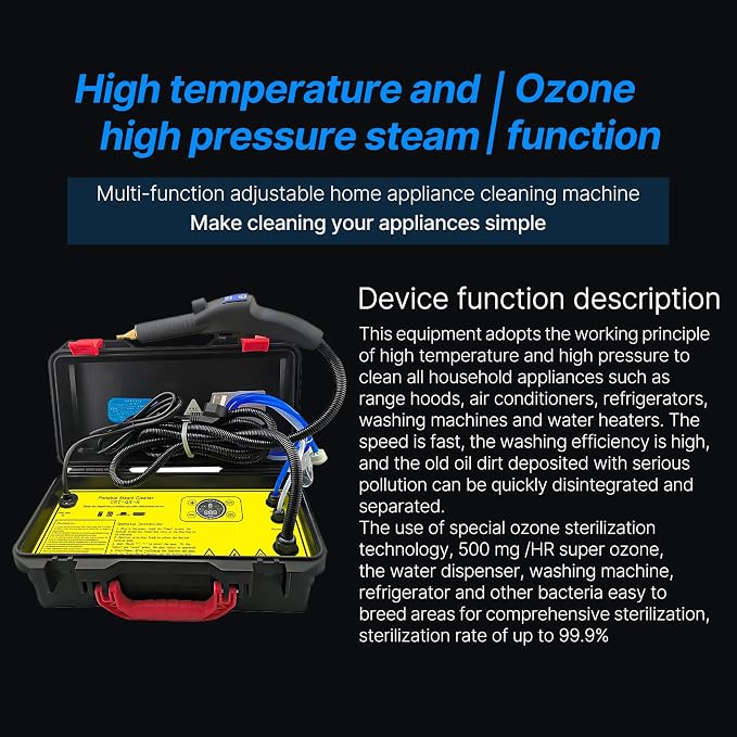 【Upgraded】1700W Pressurized Steam Cleaner with Digital Touch Screen - Handheld Portable Steamer with Cold Hot Water Pluse Mode for Kitchen Range Hood Stove Car Air Conditioner(US Plug-Yellow)