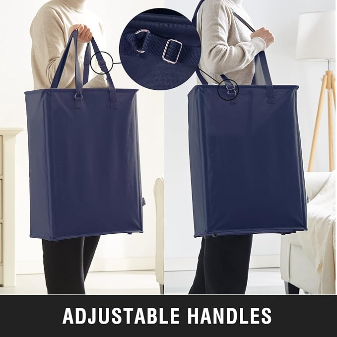Slim Laundry Hamper with Adjustable Long Handles, 45L Small Laundry Baskets with Mesh Top, Narrow Dirty Clothes Hamper for Bedroom, Closet, and Bathroom - Navy