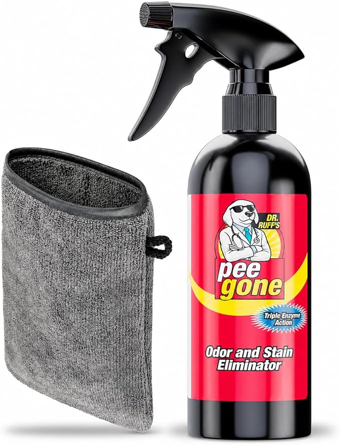 Pet Stain & Odor Eliminator, Multi-Surface Enzyme Cleaner Spray for Home, Carpet Stain Remover for Dog & Cat Urine Destroyer, Dog Pee Cleaner Deodorizer, 16oz Spray Bottle & Mitt