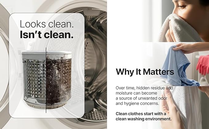 Washing Machine Cleaner – Liquid Cleaner for Front-Load & Top-Load Machines, Odor & Detergent Residue Care, Eco-Friendly, Gentle on Drum (3.38 fl oz)