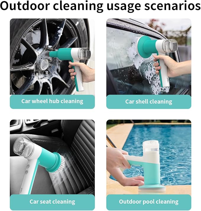 Dual-Rotation Electric Spin Scrubber, Cordless Shower Scrubber - IPX5 Waterproof Multi-Surface Cleaning Brush for Bathroom, Kitchen, Tile, Glass & More - Includes 4 Brush Heads