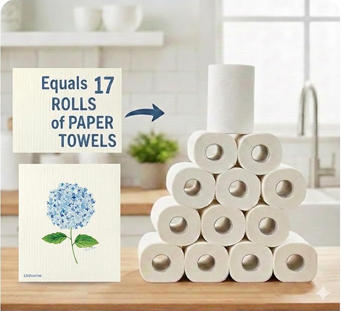 Garden Collection Hydrangea Swedish Dishcloth, Reusable Paper Towel, Super Absorbent Cellulose Sponge, Kitchen Cleaning Cloth, Washable & Compostable (Hydrangea Harmony - 1 Pack)