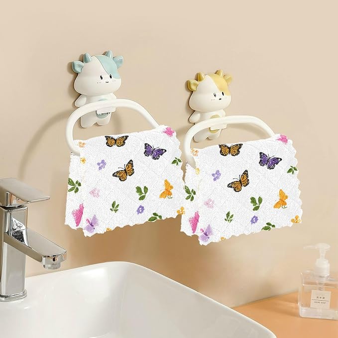 Pretty Butterfly Flower Kitchen Towels Dish Cloths Set of 6 Microfiber Cleaning Cloths for Cars Super Absorbent Machine