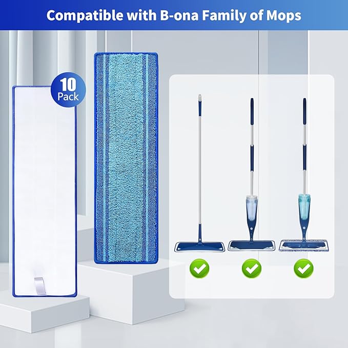 10-Pack Microfiber Mop Pads for Bona Mpo- Washable Reusable Refills for Hardwood, Tile & Multi-Surface Floors | Pet Hair & Stain Remover