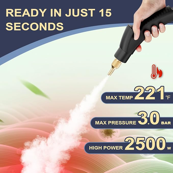 Portable High-Pressure Handheld Steam Cleaner, 14-Piece Accessories, 6 Steam Levels, 15s Heat-Up,chemical-free Cleaning Tile, Grout, Dirt, Grease & Car Detailing-Black
