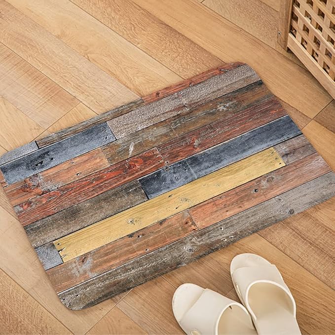 WODEJIA Flannel Mat Non Slip Bedside and Living Room,Clearance MatS Absorbent Moisture Dust Forlaundry Room,Bath Rugs Sponge Foam Soft for Bathroom and KitchenRustic Old Wooden Board 30 x 18 Inches