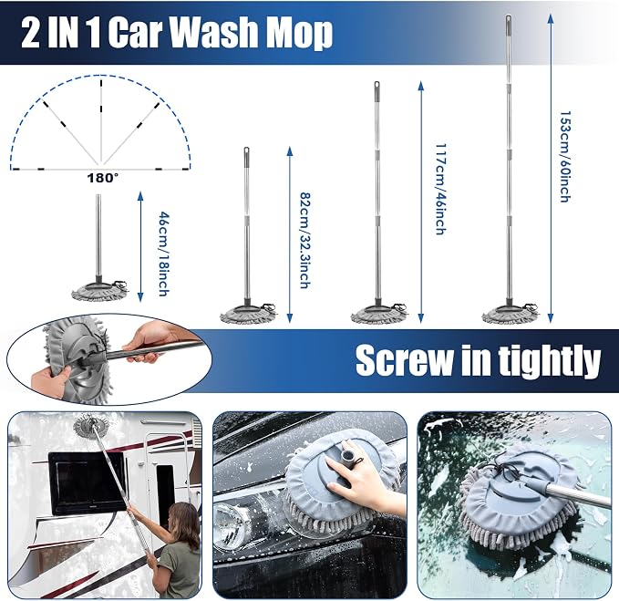 Car Cleaning Kit with High Power Handheld Vacuum, Car Wash Mop with Long Handle, Bucket, Detailing Brush Set, Windshield Cleaner, Complete Interior Exterior Washing Supply for Men Women