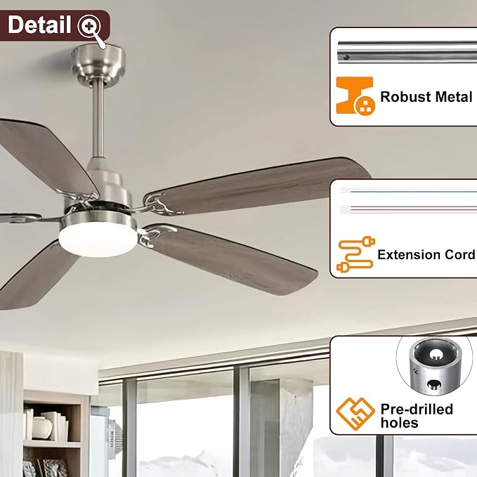 48 Inch Nickle Ceiling Fan Downrod, 1" Diameter Ceiling Fan Extension Rod (No Threads) with 5 x 18-AWG Wires,Universal Down Rods for Ceiling Fans,Easy Installation
