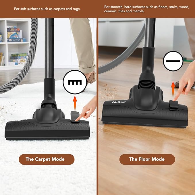 Akitas C11WT Bagged Canister Vacuum Cleaner, Wessel Turbo Brush for Pet Hair (Cat & Dog), HEPA Filtration, 33ft Cleaning Radius, with Retractable Cord and Wide Parquet Brush