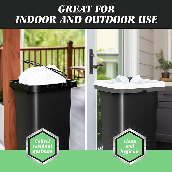 20 Gallon Large Drawstring Trash Bags 200 Counts, Fit 20-21 Gal Trash Can, Heavy Duty Tall Kitchen Garbage Liners, Large Trash Bags Size Chart for Home/Office, Outdoor Lawn & Leaf Bags, White