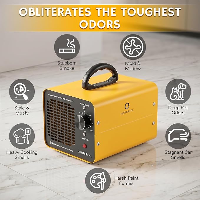Airthereal MA10K Classic Ozone Generator, Commercial Ozone Machine for 3500+ Sq Ft, Upgraded Honeycomb O3 Air Purifier Odor Eliminator for Smoke, Pets, Mold & Basements, Yellow