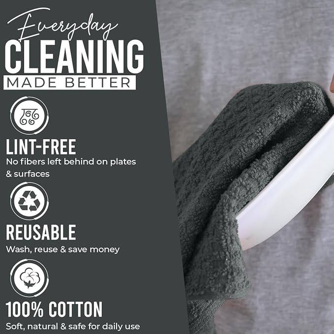 DAN RIVER Premium Grey Kitchen Towels - [Pack of 6] 100% Cotton (16x 26 Inches) -Super Soft, Highly Absorbent Hand Towels, Quick Dry, Dish Towels, Tea and Bar Towels Set