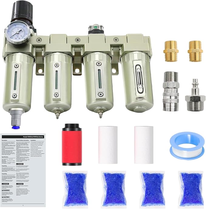 1/2" Air-Dryer-for-Compressor, 4 Stage 3Filter&1Dryer System,Auto Drain | NPT Industrial Grade Air-Compressor-Water-Separator-System for Plasma Cutter and Paint Spray